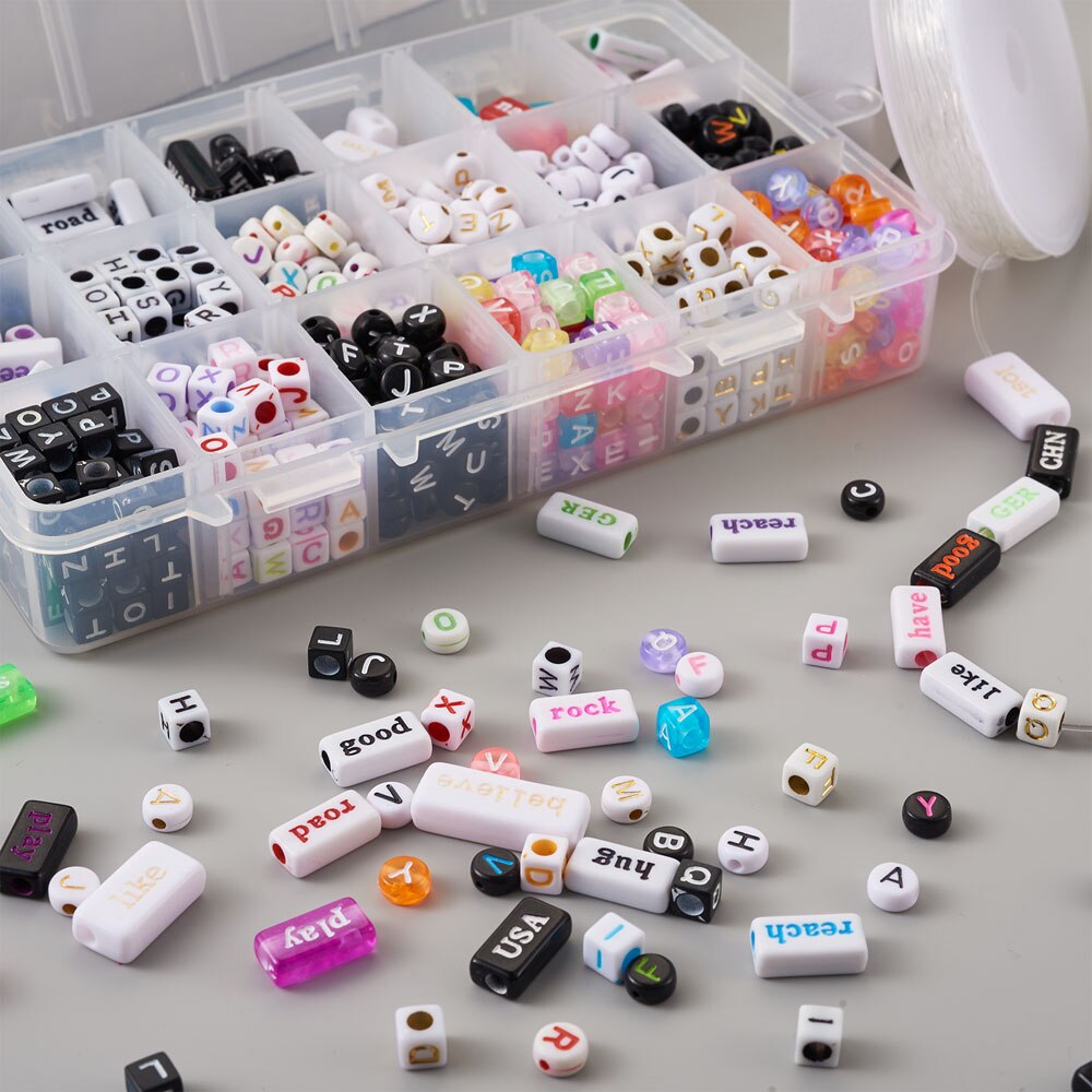 DIY Alphabet Themed Stretch Bracelet Making Kits with Acrylic Beads Elastic Crystal Thread Mixed Color