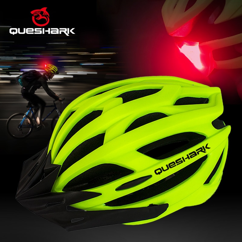QUESHARK Männer Frauen Ultraleicht Radfahren Helm LED Rücklicht MTB Rennrad Fahrrad Motorrad Reiten Sicher Kappe Mit Sonnenblende