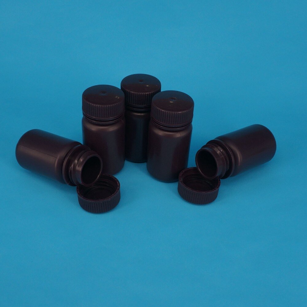Lot5 60ml Brown PP Plastic Cylindrical Chemical Container Reagent Bottle