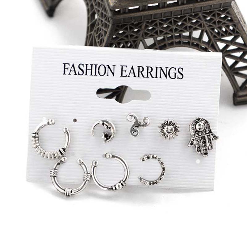 8 P Sets Bohemen Retro Zon Maan Oorbellen Oor Clip Zonder Piercing Tmall oor clip zonder punctie: silver