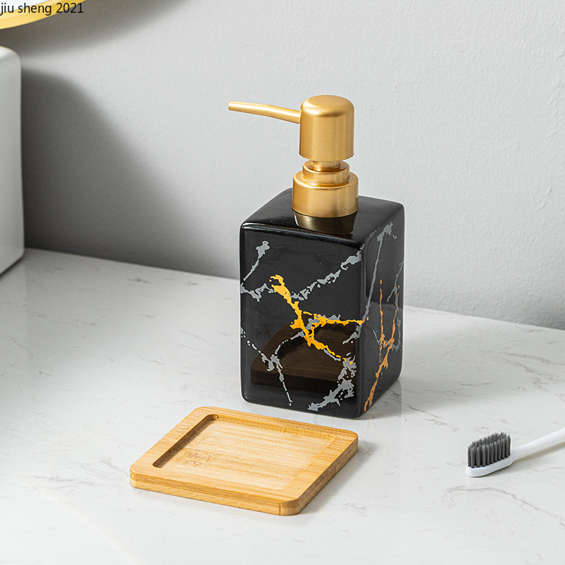 European Marble Pattern Ceramic Hand Soap Bottle Luxury Black and White Shampoo Shower Gel Dispenser Bottle Bathroom Accessories