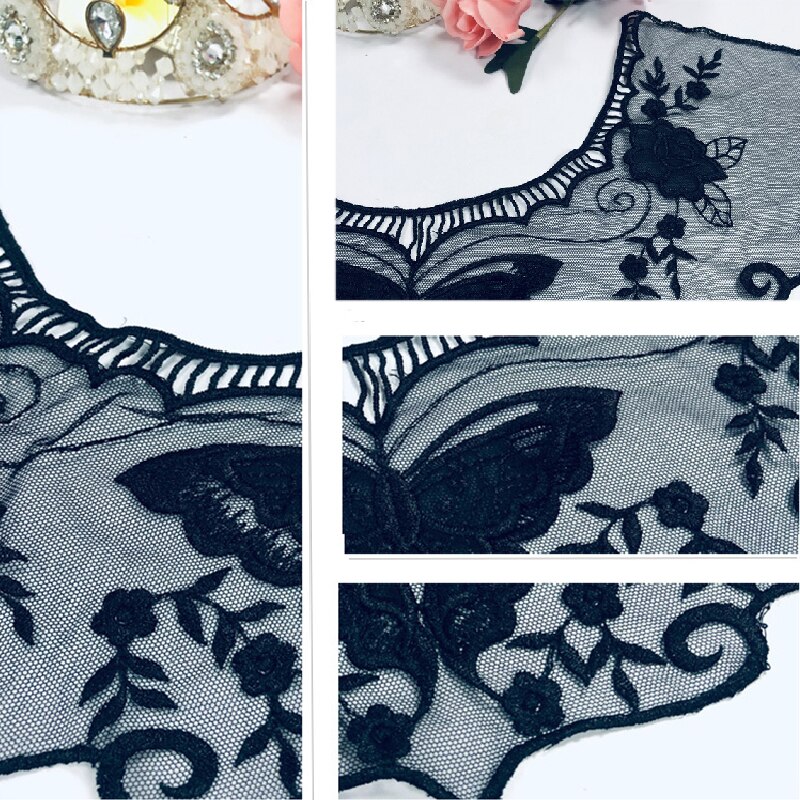 Apliques para vestido DIY, blusa de tela de encaje, accesorios para decoración de disfraces, cuello de cuello, adornos de costura, parches bordados en blanco y negro