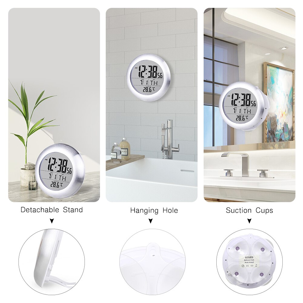 Reloj de pared para baño, relojes para ducha, temporizador, temperatura, humedad, termómetro Digital, impermeable,