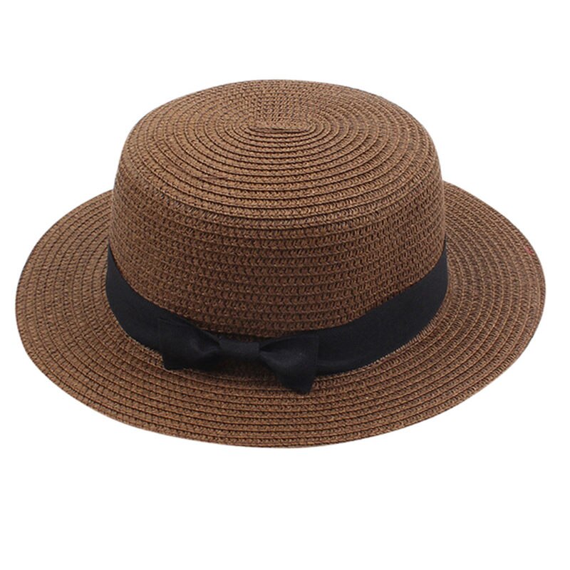 Chapeau d'été pour femmes, casquette unisexe à large bord en laine, ceinture en feutre, haut plat, Fedora, fête, église, Trilby,: Marron