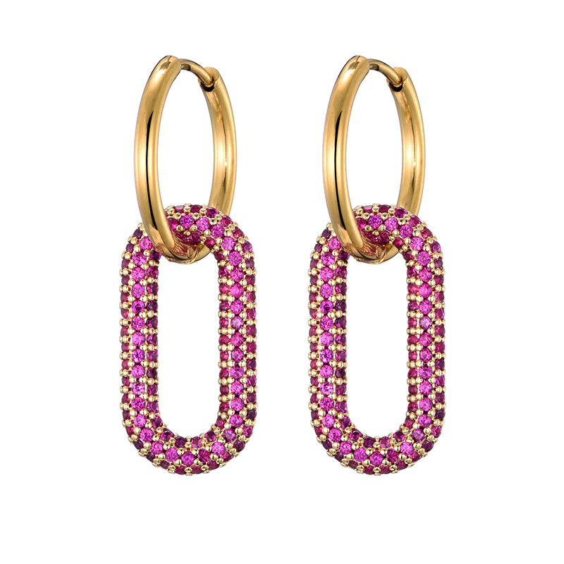 LOVBEAFAS nueva Ronda Pendientes de aro de acero inoxidable de Color oro cobre Oval rectángulo Pendientes para las mujeres Pendientes de botón Pendientes: Rose