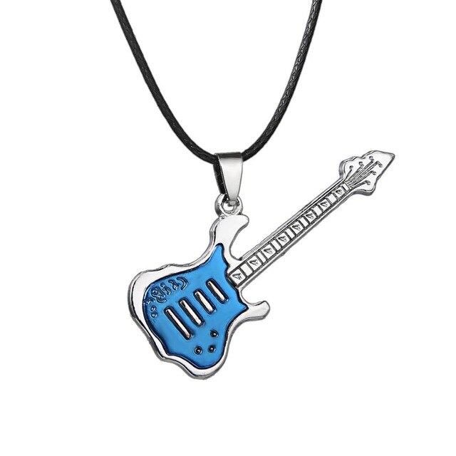 Rinhoo Trendy Leather Chain Guitar Necklace For Men Punk Rock Music Jewelry Stainless Steel Pendant Necklace: Blue
