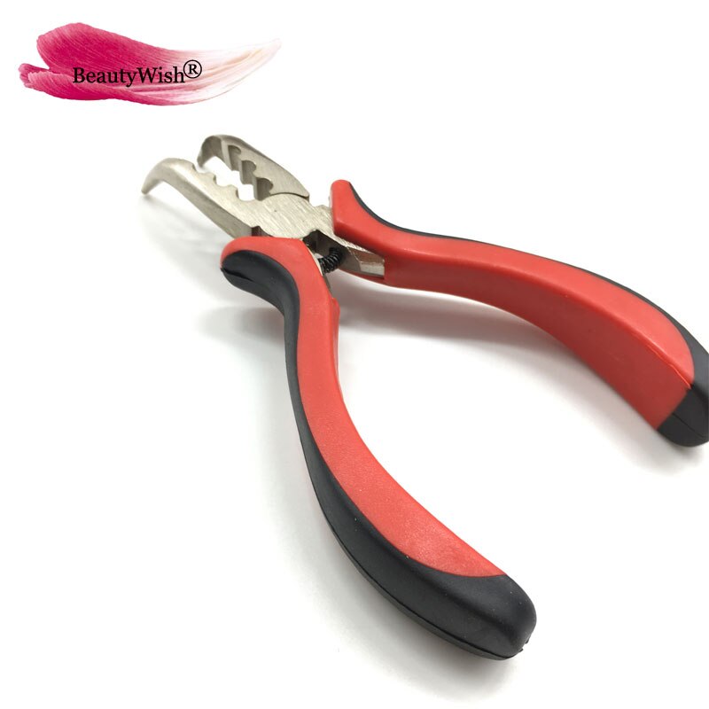 1 aguja de gancho con 1 alicate de pelo curvo, mango rojo o rosa y negro, alicate curvo con tres agujeros
