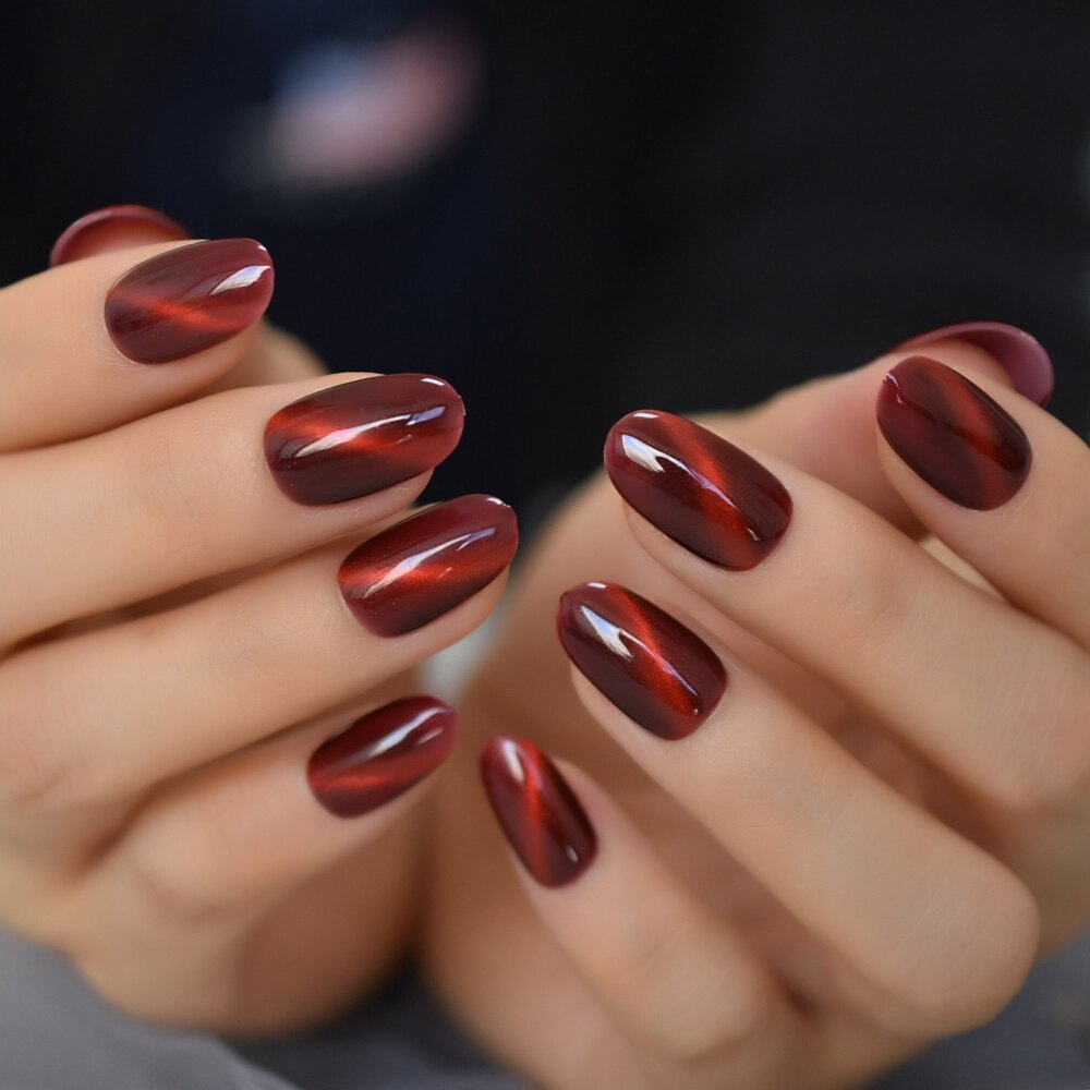 Rode Kat Ogen Nep Nagels Prachtige Uv Gel Nagels Craft Dikke Nail Art Tips Pre-Ontwerpen Herbruikbare Dames Vingernagels met Lijm