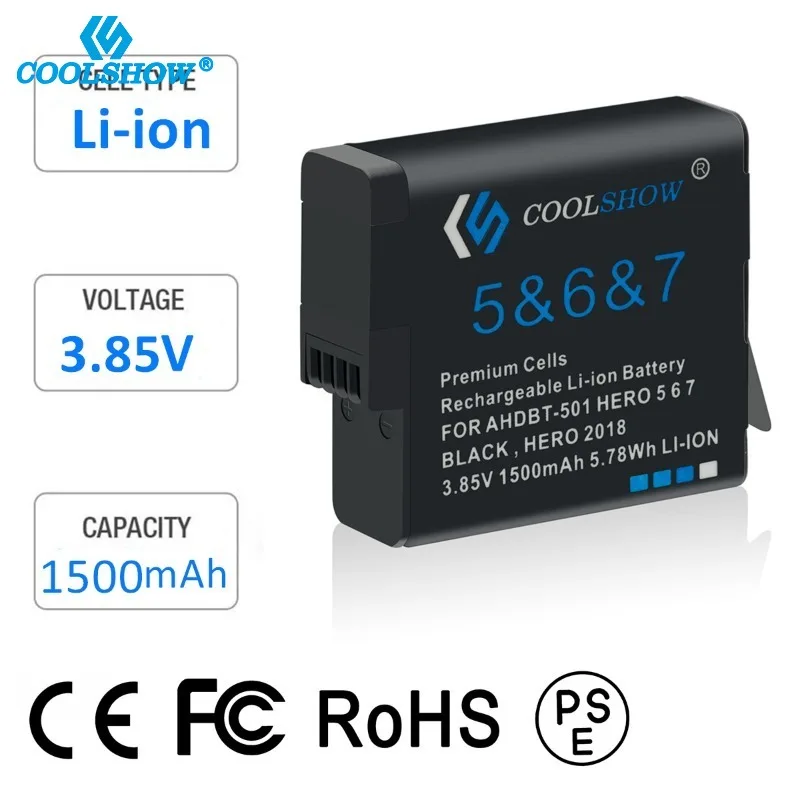 Batería de 1500mah para Gopro Hero 5, cargador de batería negro para Gopro Hero 7/6/5 baterías de Cámara de Acción Accesorios de Cámara