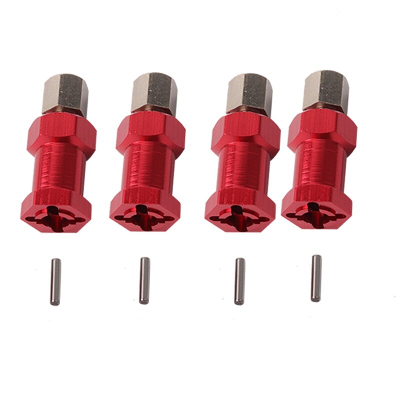 Rc bil 4 stk 1/10 12mm- hjuls navforlengelsesadapter lang kombikobling til rc bil hsp aksial traxxas deler: Rød