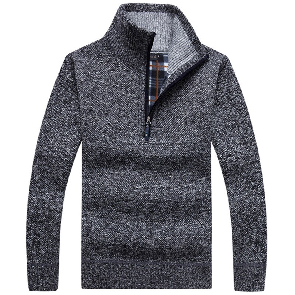 Herre tykke varme striktrøjer efterår solid langærmet rullekrave trøjer halv lynlås varm fleece vinter behagelig frakke mandlig