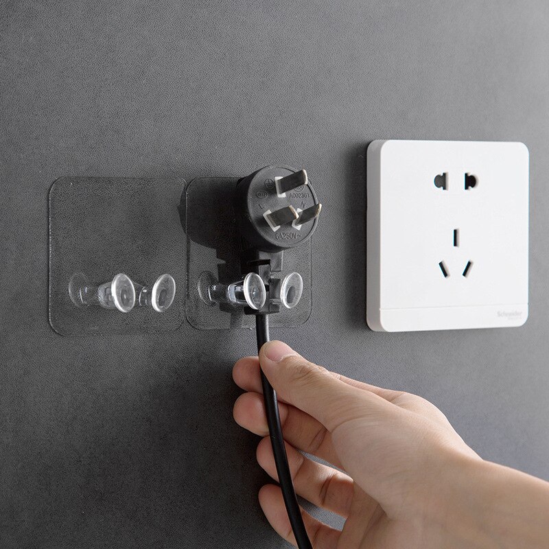 3pcs/Pack Adhesive Plastic Power Plug Socket Holder Transparent Home Office Wall Powerful Hanger Wall Storage Hook