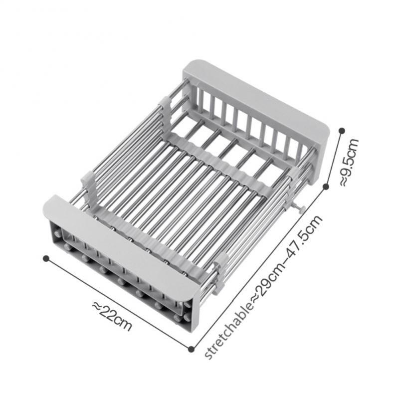 Égouttoir à vaisselle extensible en acier inoxydable, égouttoir réglable pour légumes et fruits, évier de cuisine: 03   L  gray