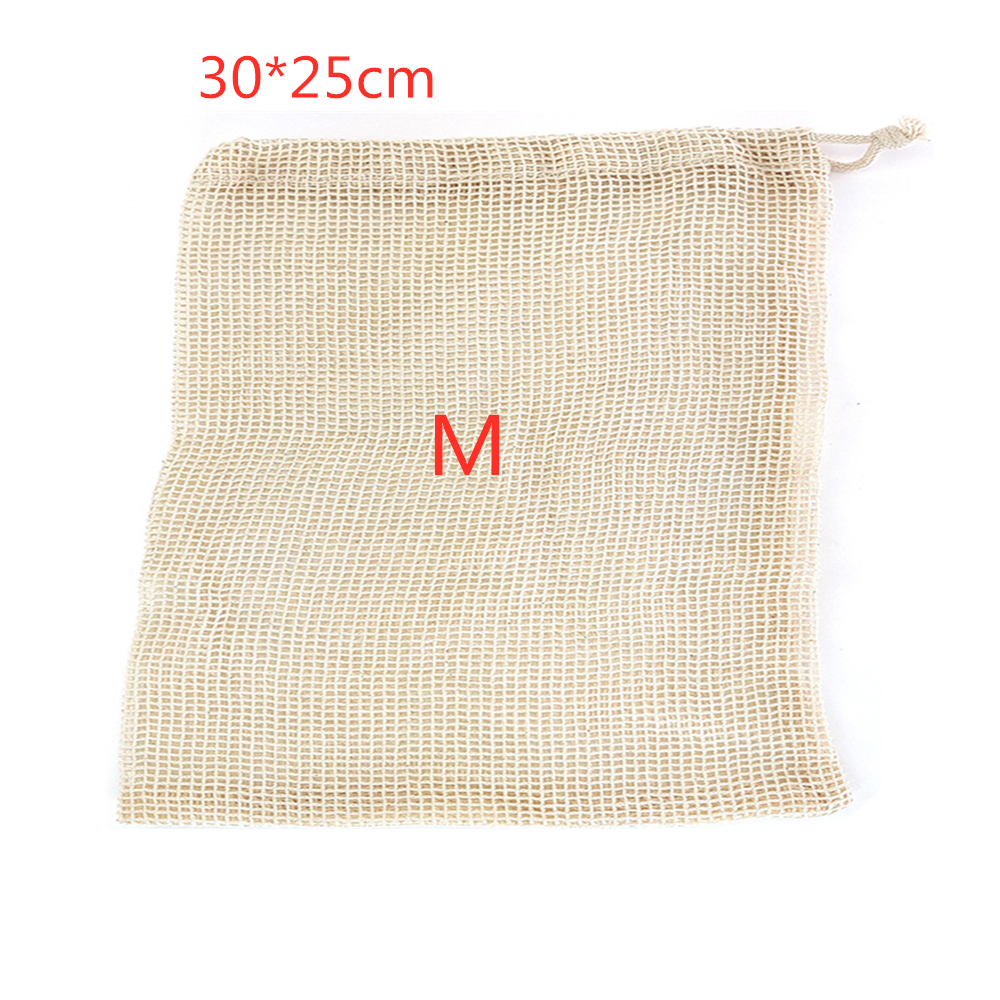 4 Stuks Katoenen Mesh Groente Zakken Produceren Tas Herbruikbare Katoenen Mesh Groente Opbergtas Keuken Fruit Groente Met Koord: 4pcs M 30x25cm