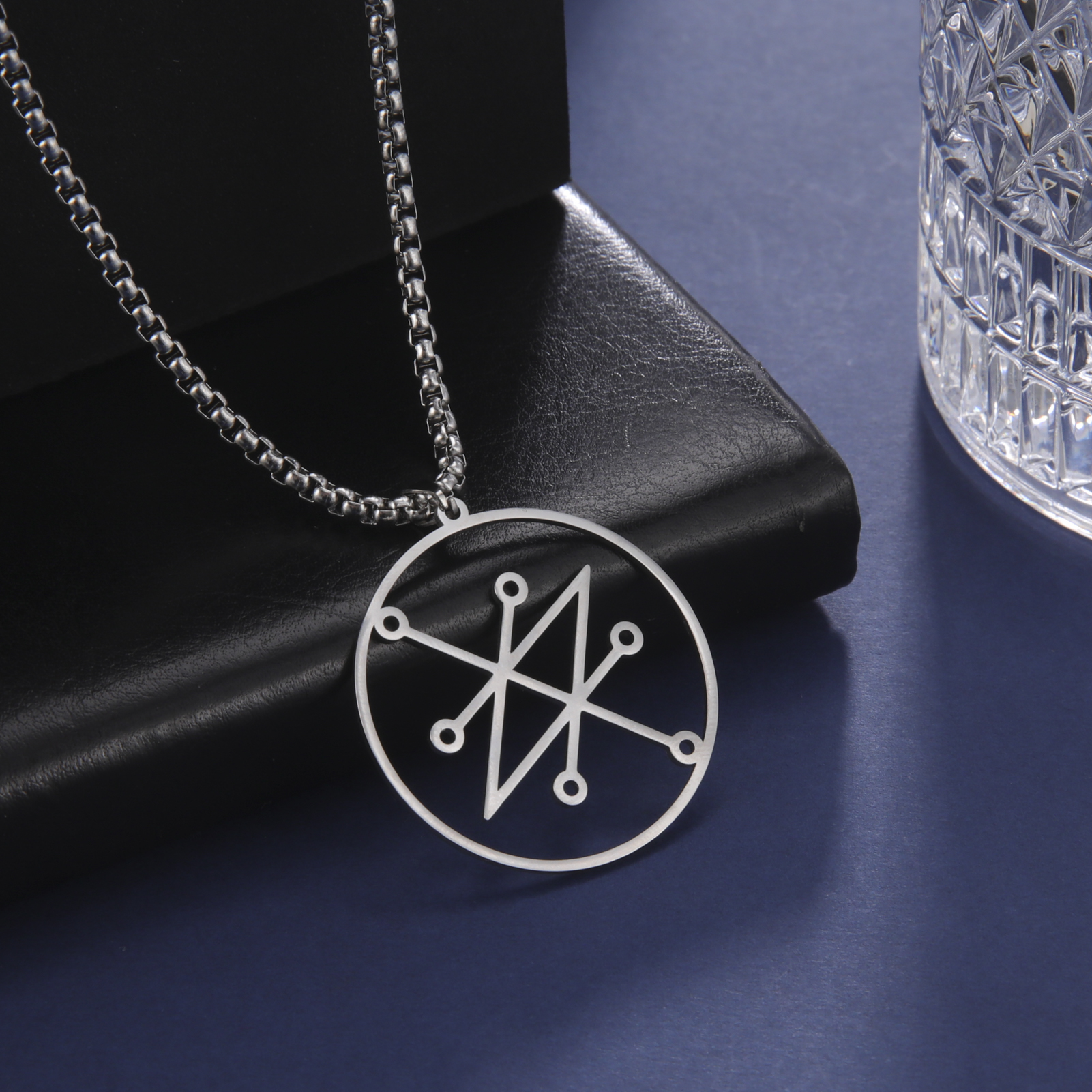 EUEAVAN Vintage Azazel Sigil Pendant Necklace Demonic Symbol Sign Necklaces Stainless Steel Seal of Solomon Amulet Charm Jewelry: Steel color