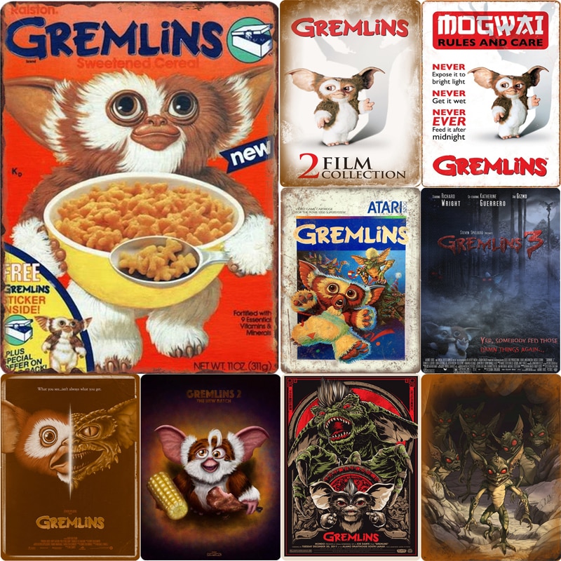 Gremlins Wall Stickers for Kids Room Game Center Home Decoration Vintage Art Painting Plaque Metal Signs