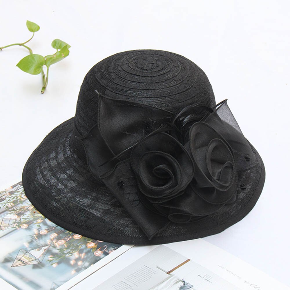 Fs Elegante Bloem Kant Garen Cloche Hoed Beige Opvouwbare Dames Zonnebrandcrème Mode Banket Brede Rand Tovenaar Hoeden: Black Derby Hat