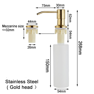 300ML Kitchen Sink Soap Dispenser Brushed Stainless Steel Soap Bottle Bathroom Manually Press Soap Bottle Kitchen Accessories: gold