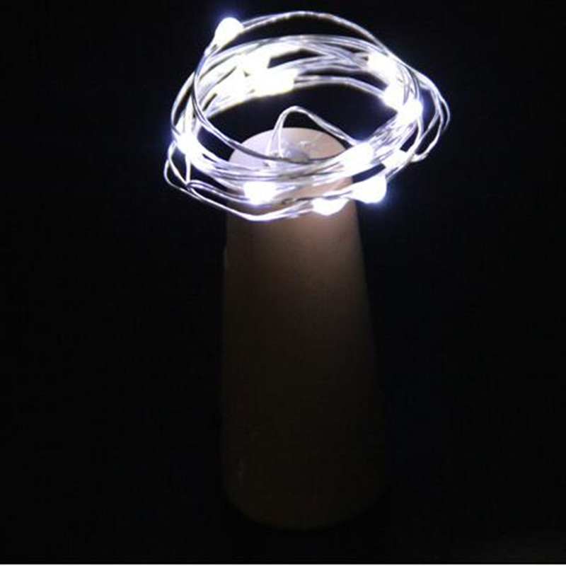 Zilveren koperdraad fleskurk stop led-lichtsnoer huisdecoratie 75cm lengtes gloeiend feest bruiloft verjaardag: Wit