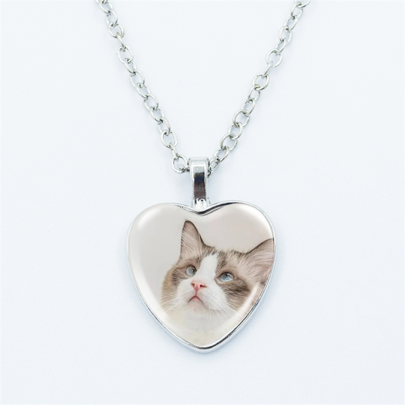 Collar con colgante de corazón de gato para mujer, joyería de cadena fina con cara de gema de cristal y Metal a la , accesorios de para niños: Rojo óxido