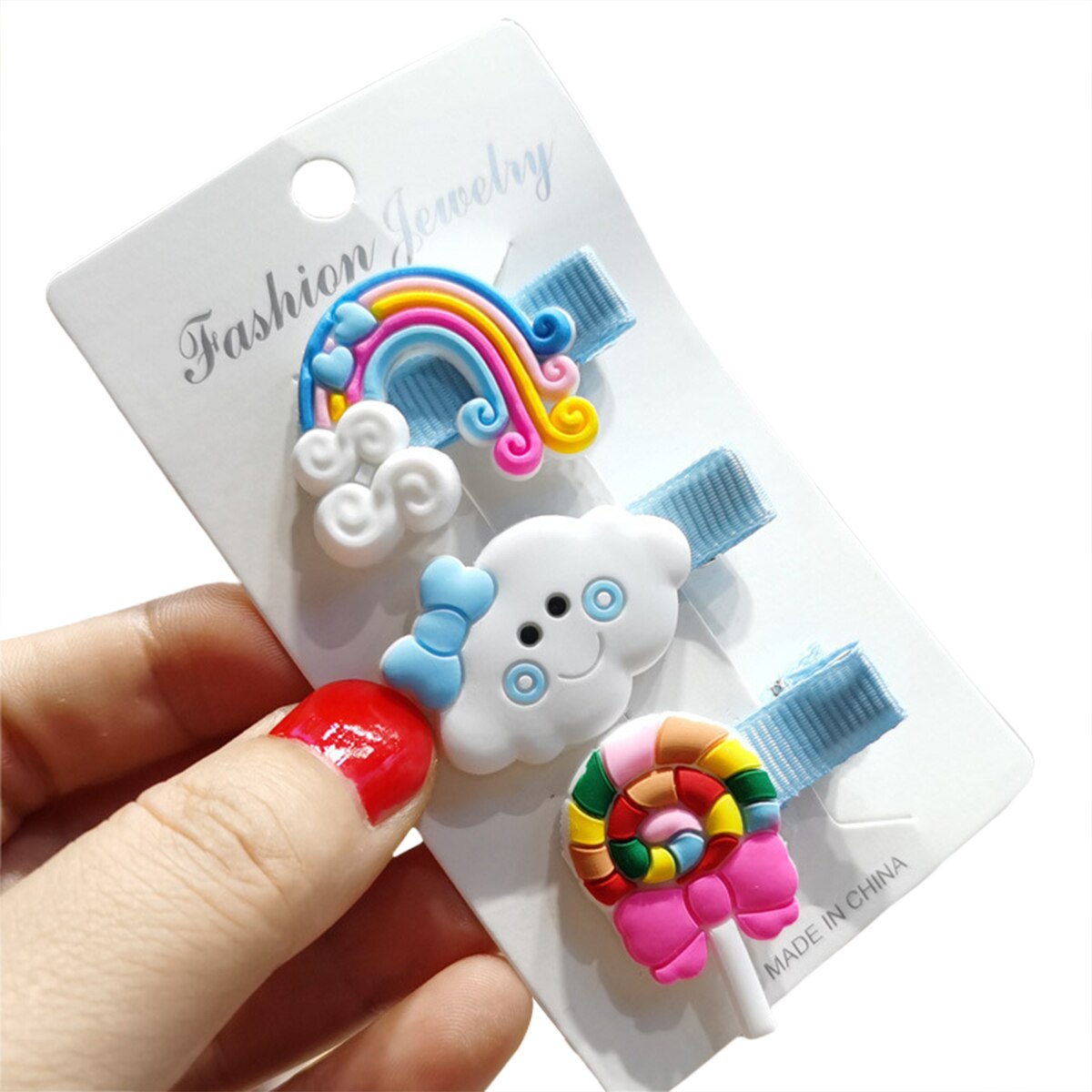 3Pcs/Set Children Baby Girl Toddler Cartoon Lollipop Rainbow Cloud Shape Hair Clip Mini Barrettes Party Kids Hairpins