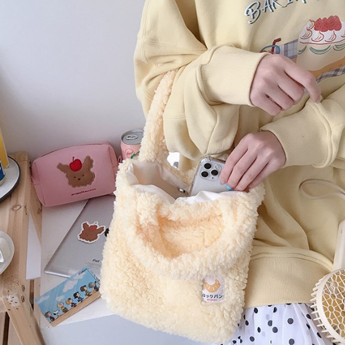 Winter Wolle Große Kapazität Nette Einfache Käufer taschen frauen tasche Handtaschen neue Schulter Taschen Weibliche