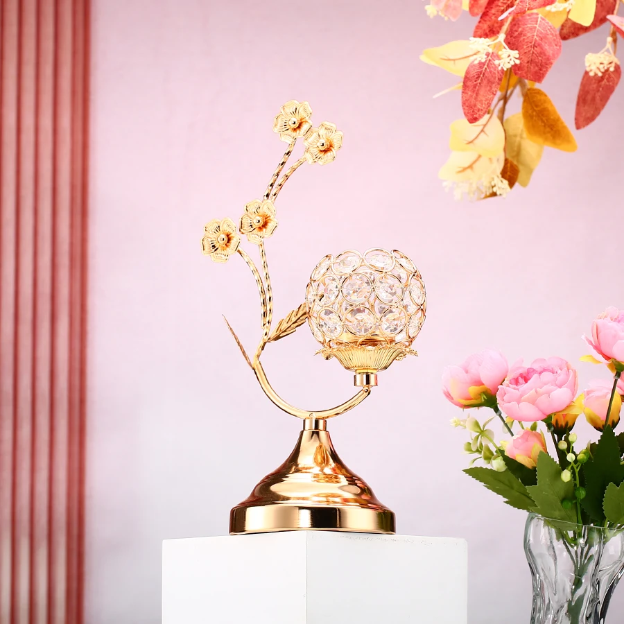1 portavelas de cristal dorado, candelabro de hierro, candelabro pequeño Vintage en forma de flor para mesa, decoración del hogar, boda Shilajit