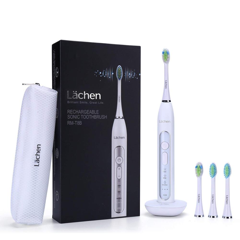 Electric Toothbrush Sonic toothbrush with 4 brush heads and timer 3 modes 3 vibration levels for oral care with travel bag: White