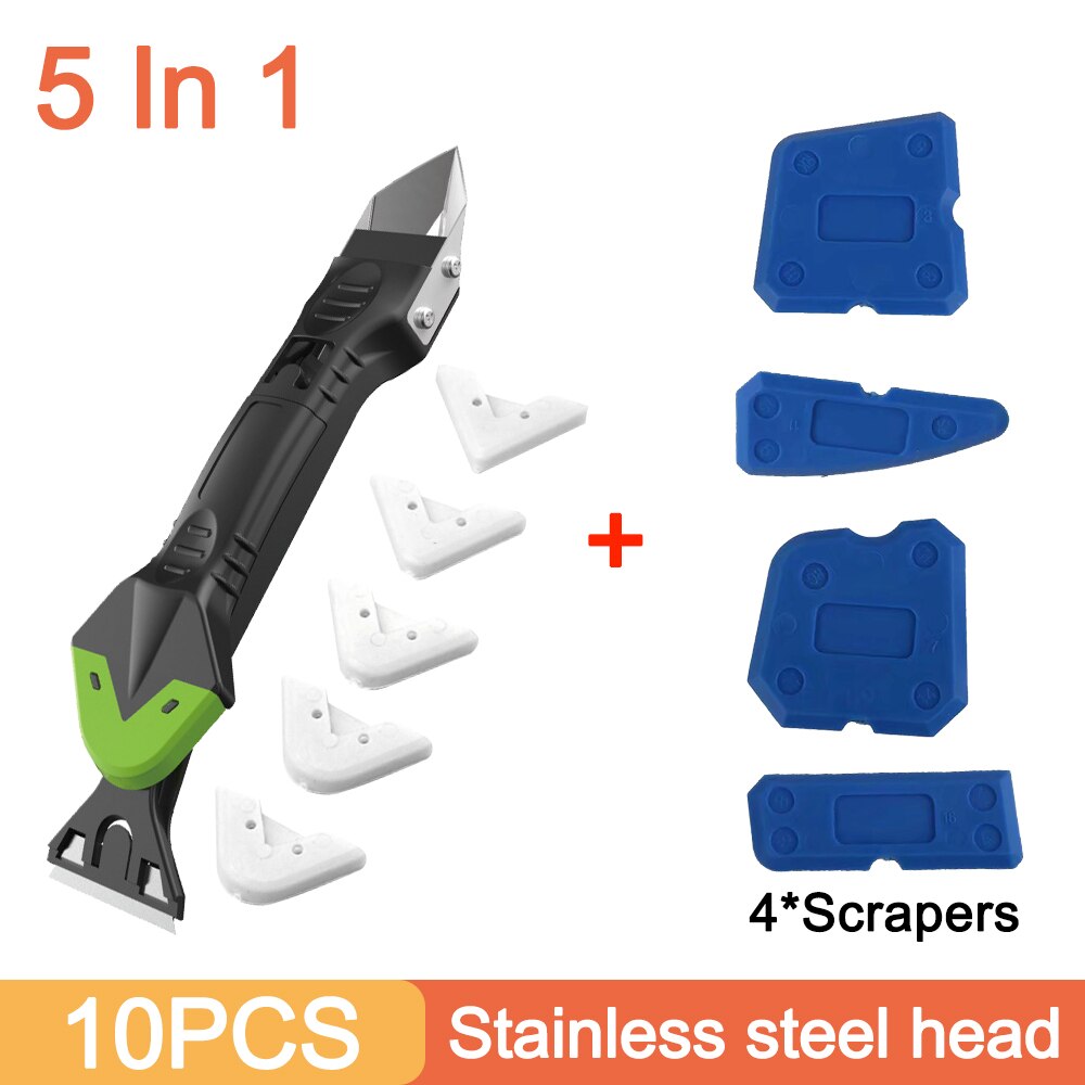 Removedor de silicona 3/5 en 1, Kit de lechada de raspador de plástico suave sellador, herramientas de calafateo, espátula en ángulo multifuncional: With 4 PCS Scrapres