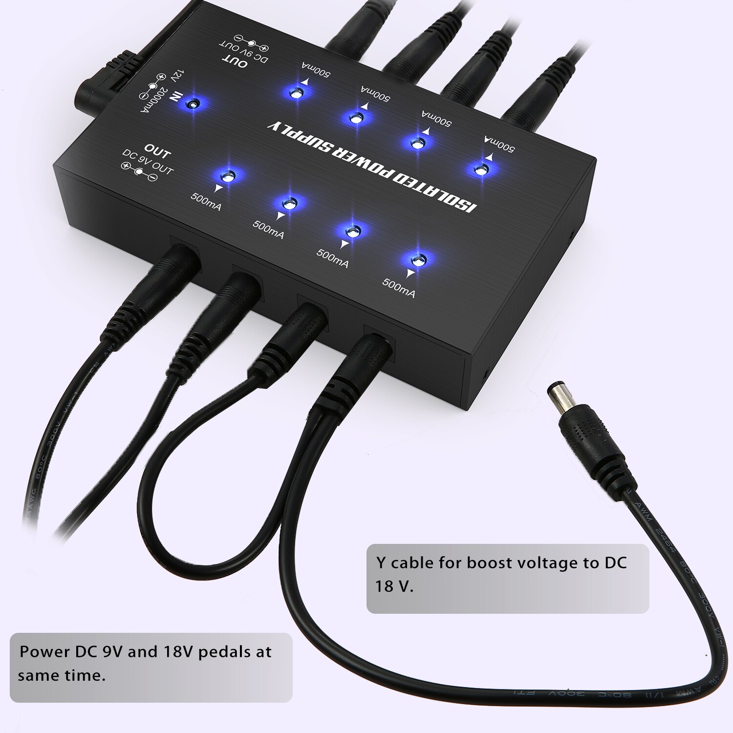 Ammoon-fuente de alimentación de efectos de guitarra de tamaño compacto, 8 salidas CC aisladas para efectos de guitarra de 9V/18V