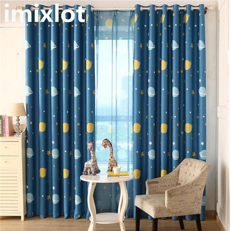 Imixlot tegneserie barnerom panel blackout gardiner blue planet print gardin kid's bedroom study room gardin vindu