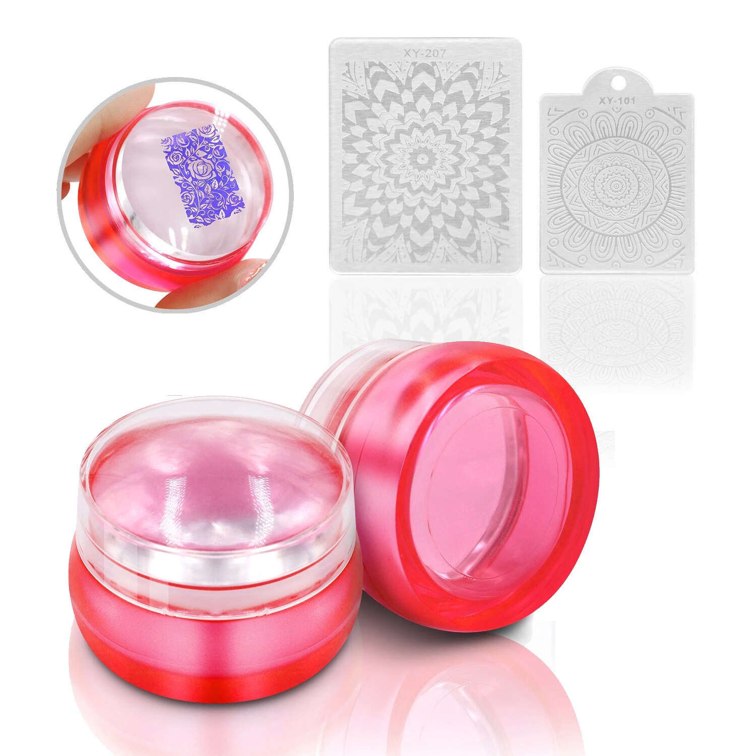 1set Einfach-Französisch Nagel Stamper Monocle Klar Gelee Drucken Silikon Transfer Druck Schaber Nagel DIY Vorlage Stanzen