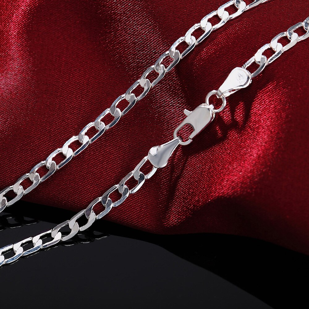 925 Sterling Zilveren Ketting Sideways Ketting 4mm16''18''20''22''24''26''28''30''men's &amp; Vrouwen Sieraden