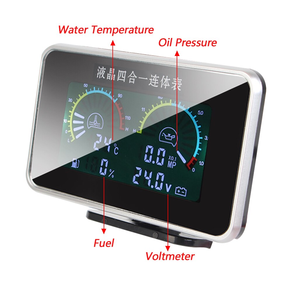 Digital Display Sensor Instrument Panel Voltmeter Water Temp Meter LCD Car Digital Oil Pressure Gauge Car Modification 4 In 1