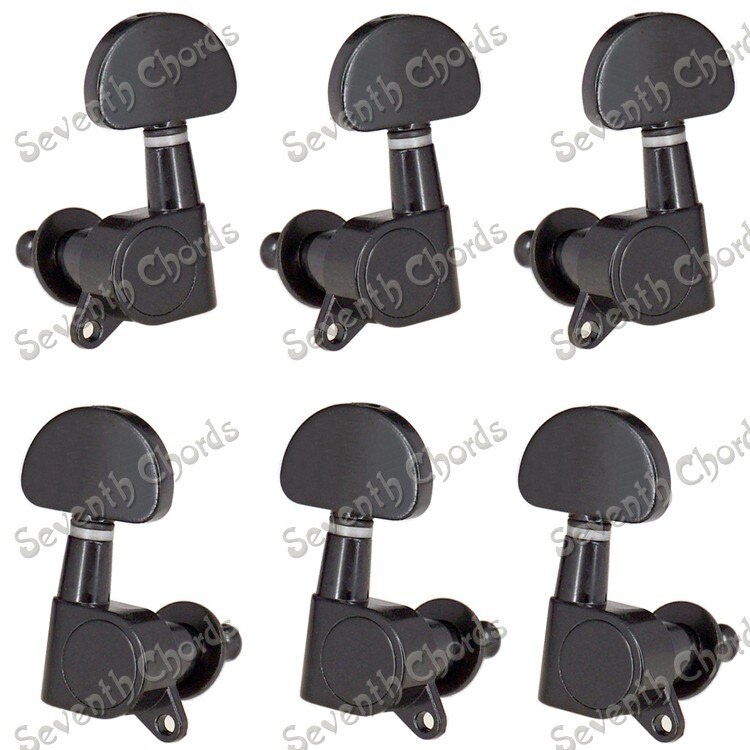 A Set of 6 Pcs Black Big Semicircle Buttons Guitar String Tuning Pegs keys Tuners Machine Heads for Acoustic Electric Guitar: A Set of 3L3R