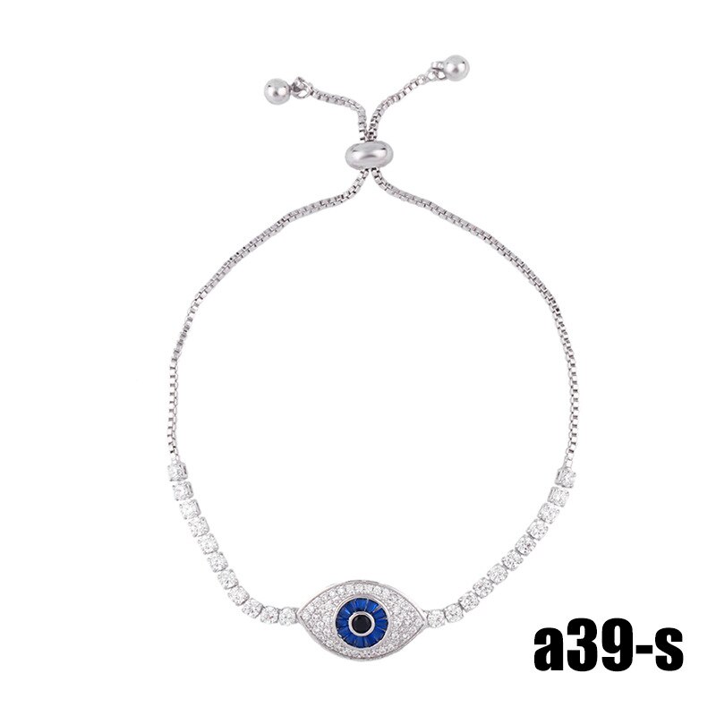 Blue Evil Eye Armband Voor Vrouwen Regenboog Turkse Kraal Koperen Inlay Zirkoon Vintage Kristal Armband Bruiloft Sieraden: a39-s