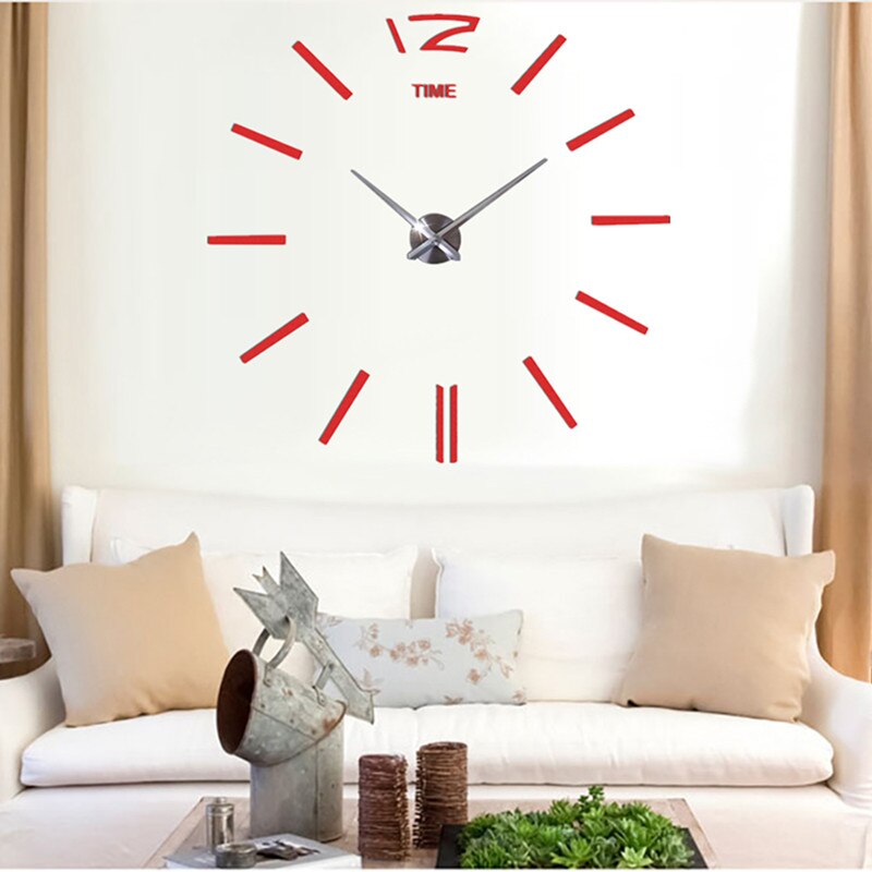 Relógio de parede grande design moderno 3d diy, design adesivo decorativo para sala de estar, espelho acrílico, decoração de home office