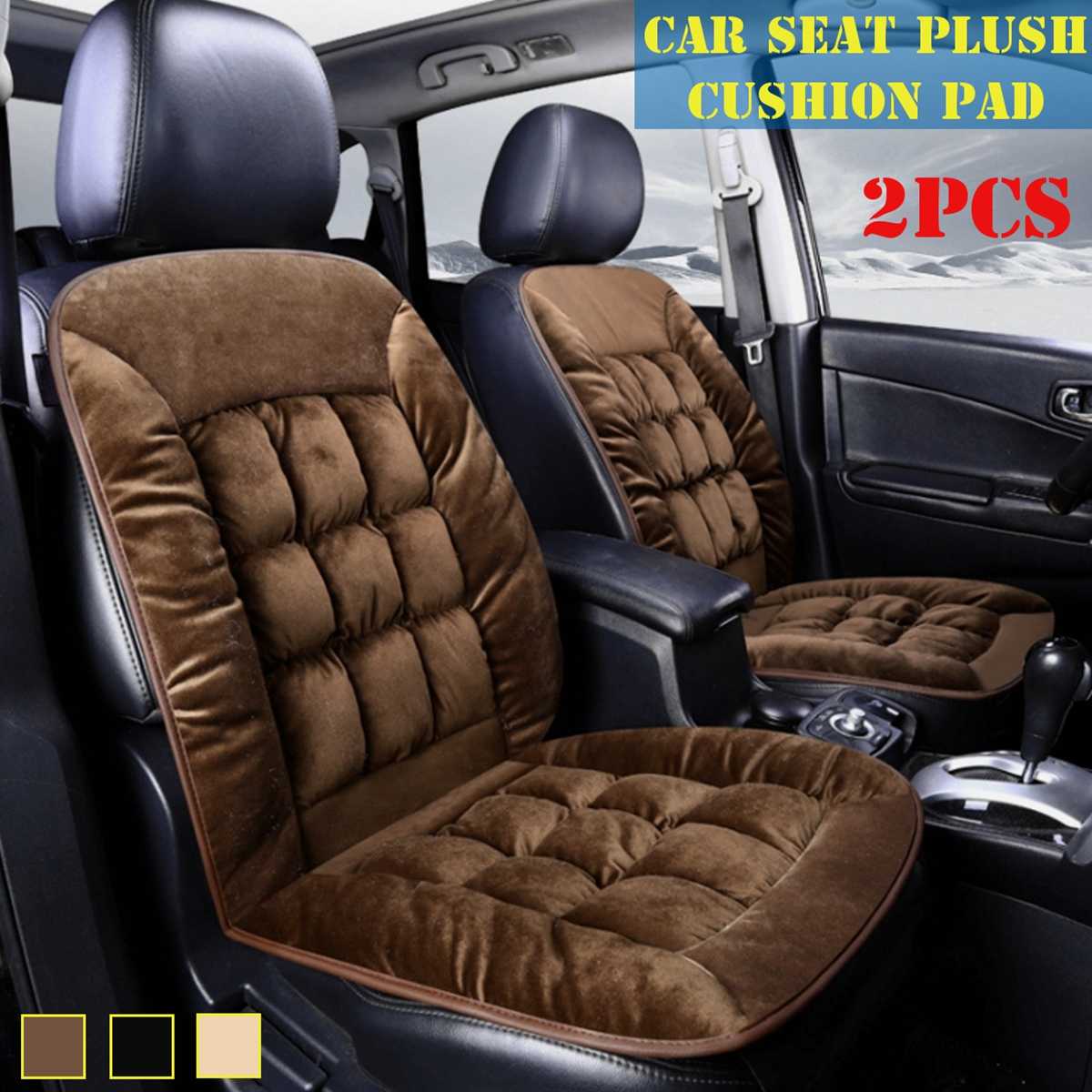 Housse de siège avant de voiture en peluche 2 pièces 4 couleurs universel tissu noir fourrure accessoires intérieurs coussin style hiver housse de siège: 2Pcs Brown