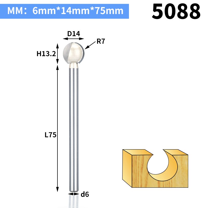HUHAO 1pc 3mm 6mm Shank round carving bit making mould CNC bits for wood CNC woodworking round 3D engraving knife: 5088