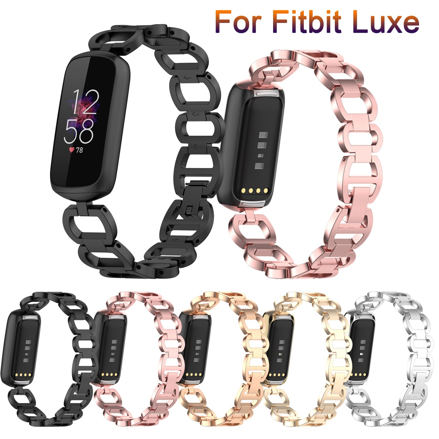 Fitbit-correas de reloj para mujer, pulsera deportiva de acero inoxidable, de Metal, joyería para Fitbit Luxe