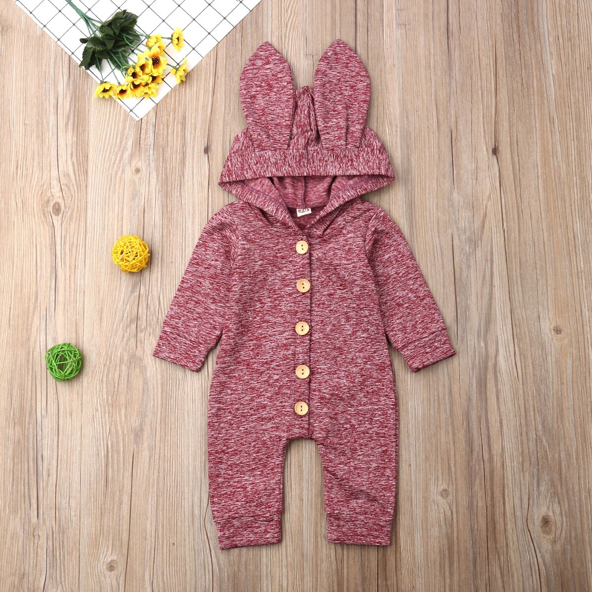 0-24M Newborn Baby Boy Girl Long Sleeve Bunny Ear Hooded Romper Jumpsuit Playsuit Outfits Spring Autumn Clothes