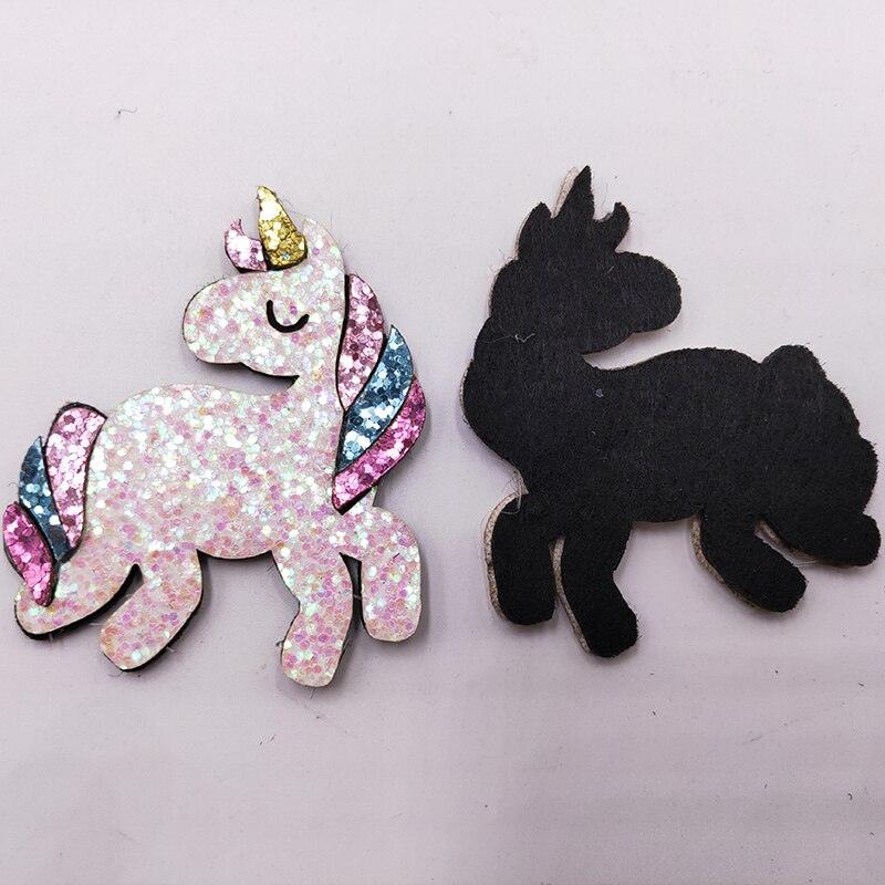 4 stks/partij 5.5x6.5cm Glitter Stof Applicaties Cartoon Eenhoorn Gewatteerde Patches voor Muur Kleren Stickers DIY Haar Clips decoratie