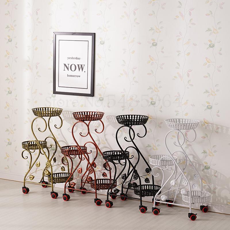 Multi-layered Wheeled Wrought Iron Mobile Flower Stand European-style Assembly Balcony Simple Corner Living Room Rack Garden
