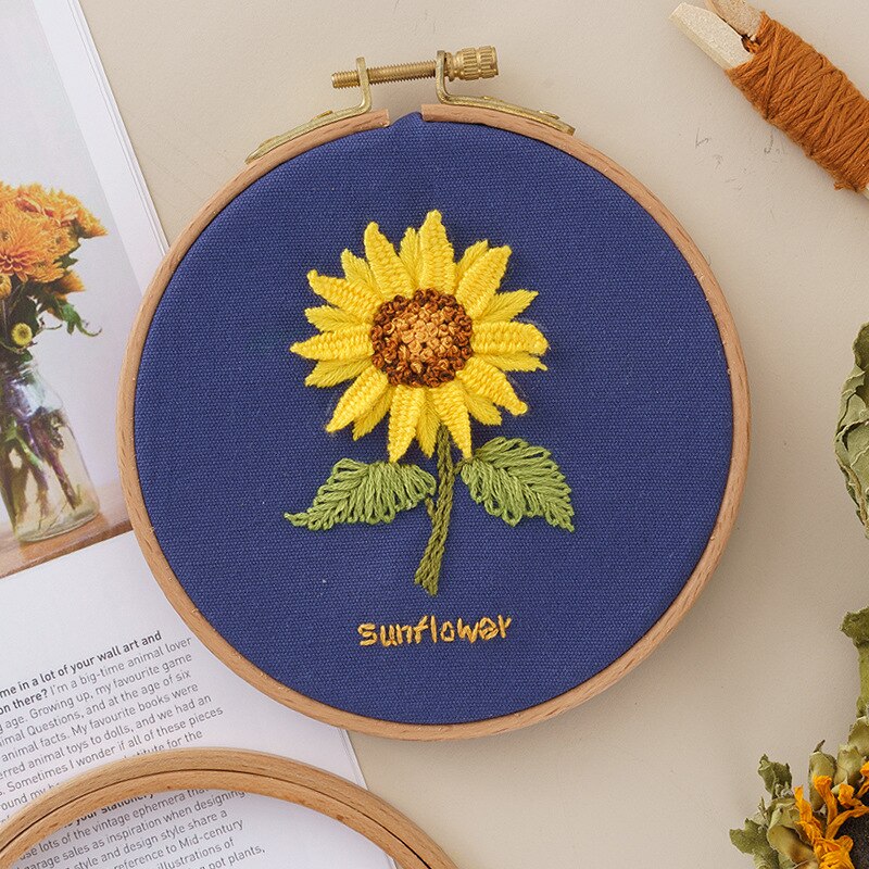 Beginner Embroidery Kit Flowers Pattern Diy Embroidery Full Kits Embroidered On Clothes Cross Stitch Sewing Embroideri With Hoop: Embroidery Kit-7