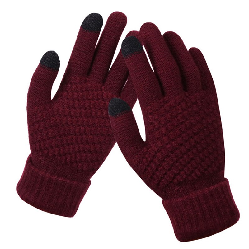 Guantes de punto de Cachemira para mujer, guantes de Jacquard con pantalla táctil, cálidos, de esquí, guantes de peluche: 08