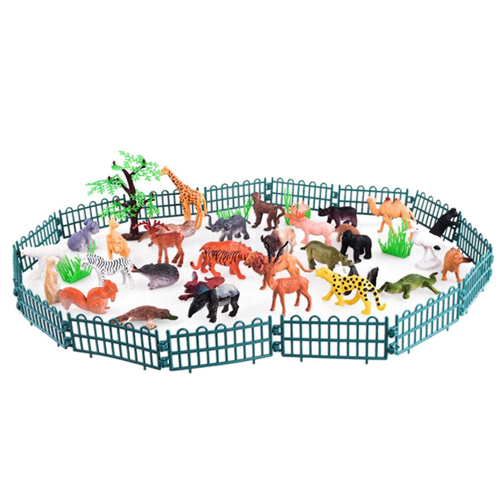 Lifelike Land Zoo Animals Model Solid Plastic Figure With Fence For Kids