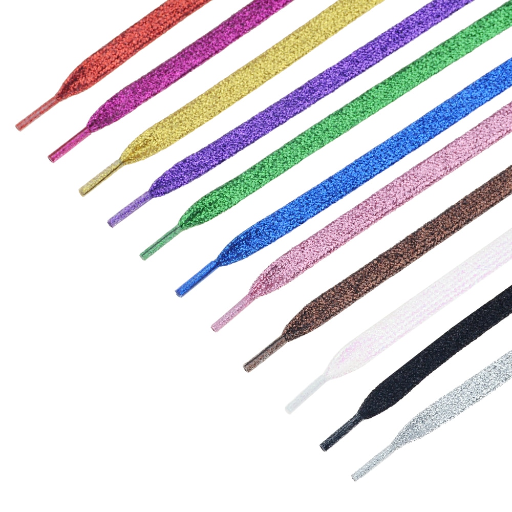 1 par färgglada man kvinnor skosnören sneakers metalliskt glitter glänsande guld skosnören silver platt sport löparsko snörning