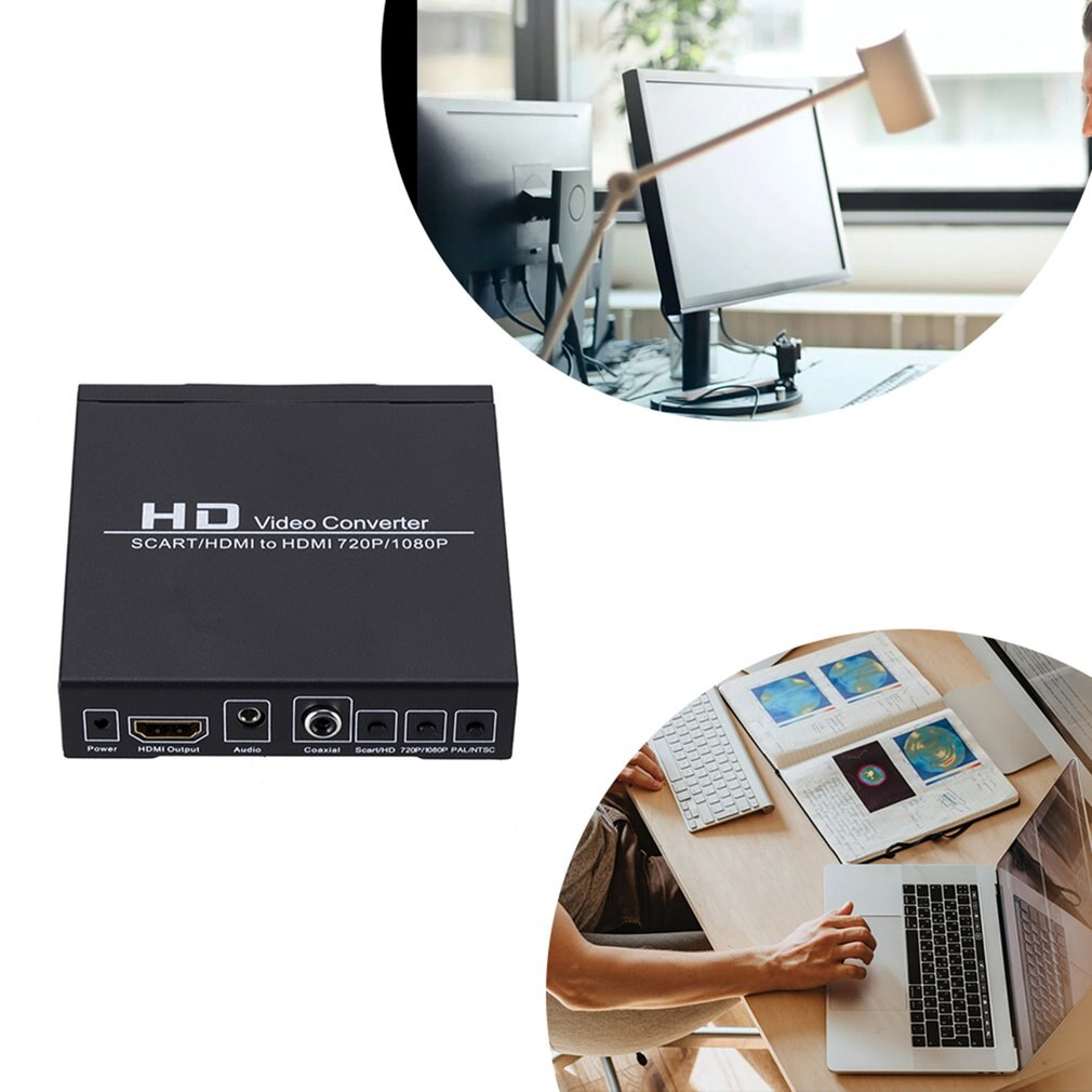 Scart/hdmi til hdmi converter 720p 1080p hd video converter monitor boks til stb hdtv dvd plug and play