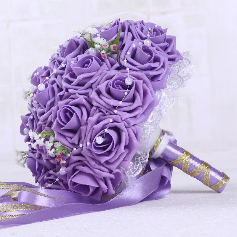 Bourgogne mariage Bouquet Rose/rouge/blanc/bordeaux mariée demoiselle d'honneur fleur artificielle fleur Rose Bouquet mariée: purple