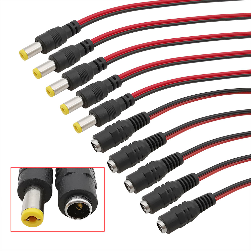 10Pcs 5.5 x 2.1mm Male Female DC Power Plug Connector Pigtail Cable DC 12V 1A 25cm for CCTV Security Camera